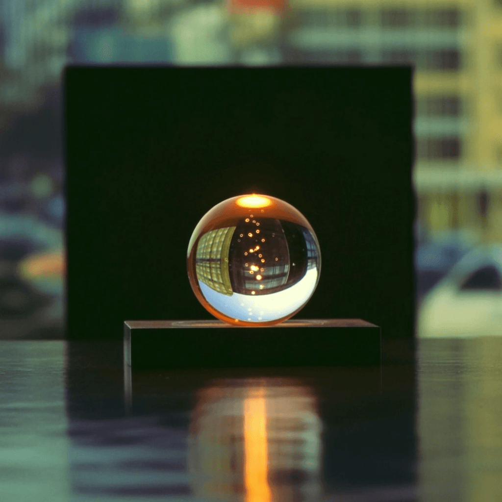 Glass sphere with warm amber glow